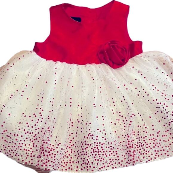 😊3/$30 Baby Girl Holiday Editions Red And Silver Sparkle TuTu Dress Size 3-6 Mo - Picture 1 of 16
